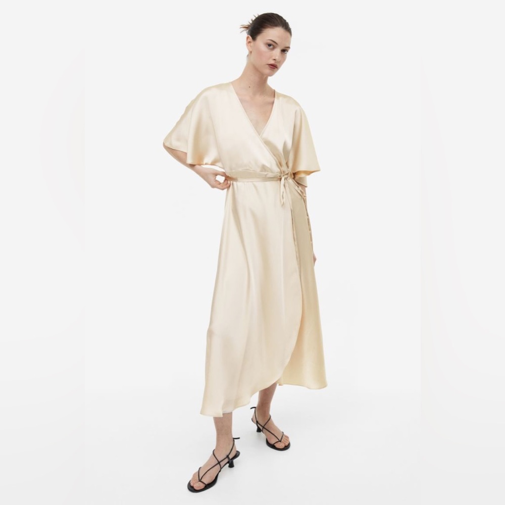 H&M Small Light Beige Satin Wrap Dress